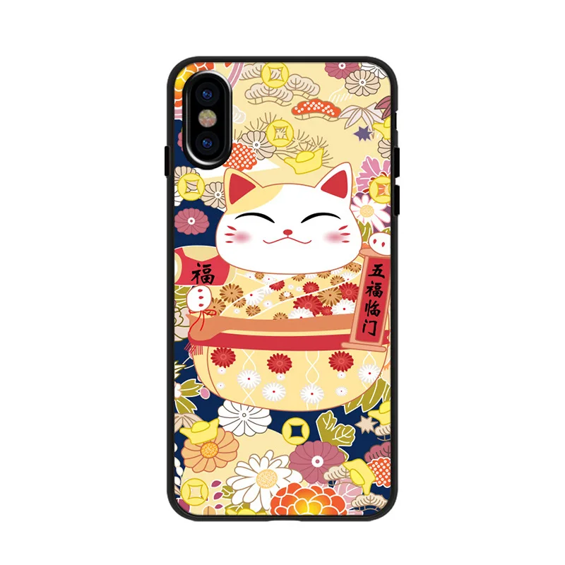 Милый чехол для телефона с изображением аниме good luck cat iPhone X XR XS Max силиконовый 7 8 6s