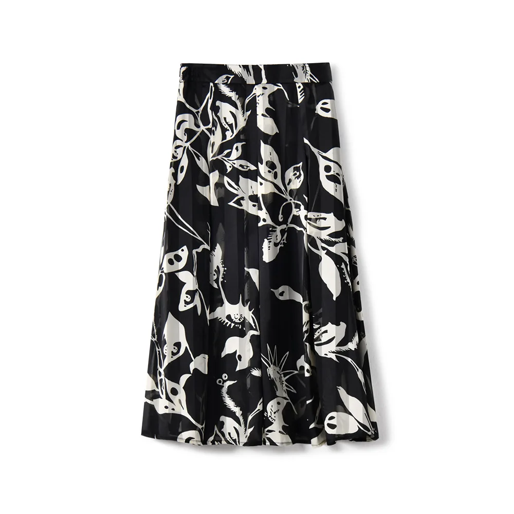 

AIGYPTOS Spring/Summer 2021 new print color pleated elastic large skirt high waist atmospheric commuter lightweight skirt