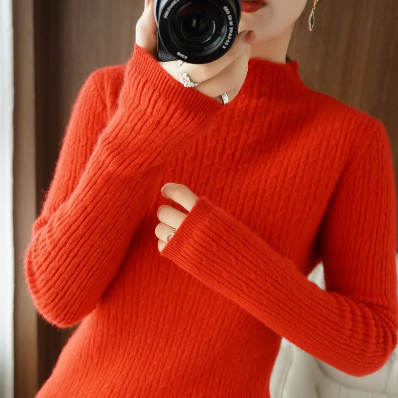 Женский кашемировый свитер повседневный облегающий кардиган с полувысоким