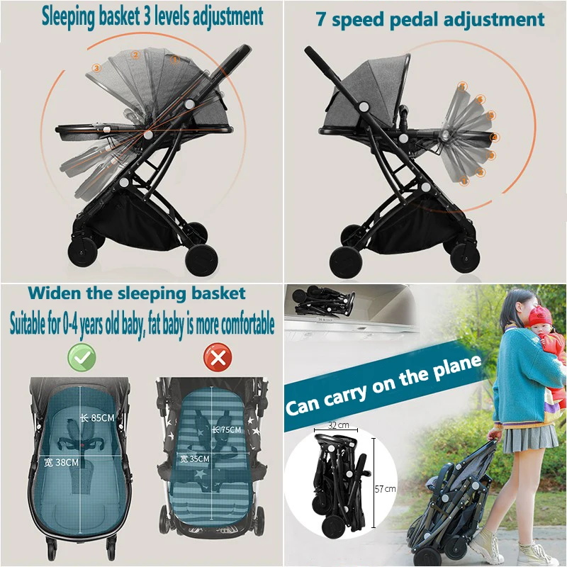 

Baby Stroller Can Sit And Recline Baby Stroller Lightweight Folding Newborn Shock Absorbing Two Way High Landscape Children