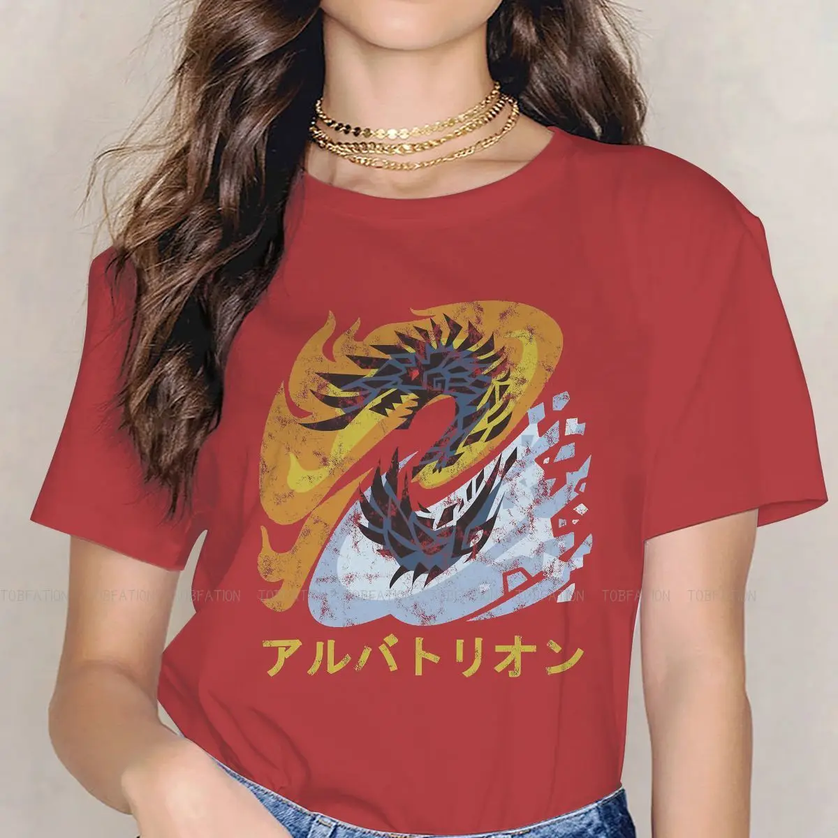 

World Iceborne Alatreon Kanji Newest TShirts Monster Hunter Female Harajuku Pure Streetwear T Shirt Round Neck Oversized 4XL