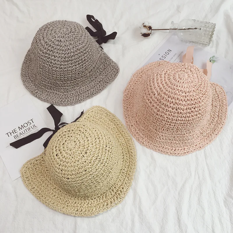 

Bow split pot cap children's travel sun hat seaside holiday foldable fisherman hat