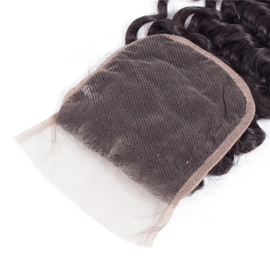 Шикарные волосы бразильская глубокая волна Закрытие 4x4 кружевная застежка Remy