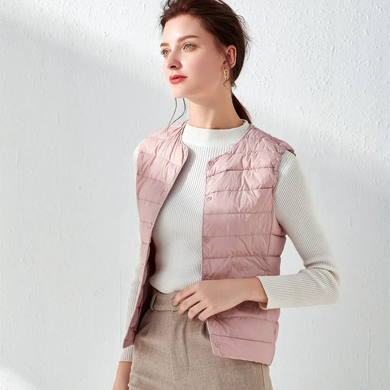 

Female chaqueta mujer White Duck Down Vest Women's Ultra Light Duck Down Vest Jacket Autumn Winter Round Collar Sleeveless Coat