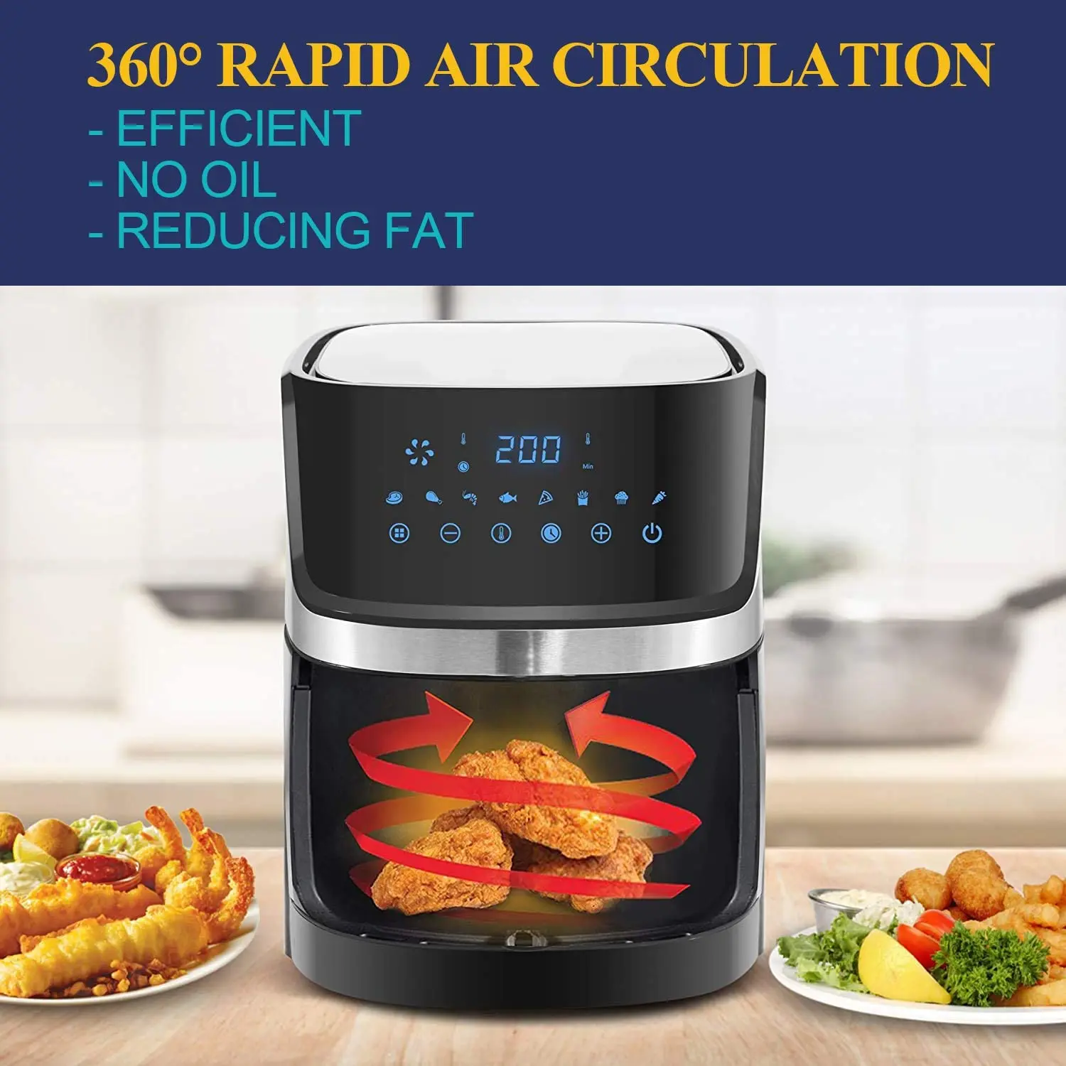 1700W Смарт аэрофритюрница для приготовления блюд без 5L 8 программ сенсорный Экран