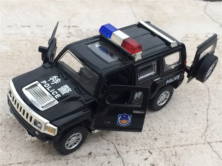 1:32 Масштаб Hummer H3 полицейская литая модель автомобиля, игрушечный автомобиль со звуком, светильник для детей, коллекция игрушек