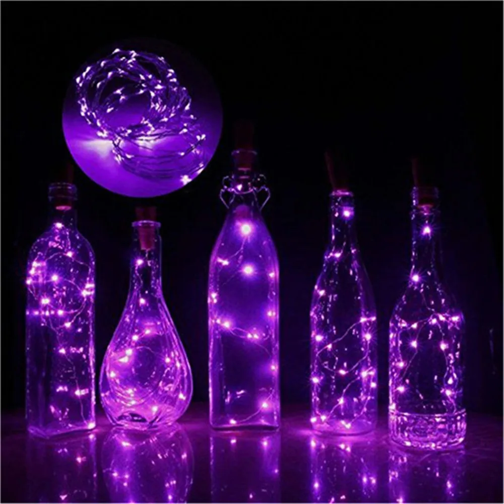 Purple 10 светодиодный s/20 светодиодный s светильники в форме винных бутылок с пробкой встроенный аккумулятор светодиодный в форме пробки Серебряный медный провод красочные сказочные мини-гирлянды - Испускаемый цвет: Purple
