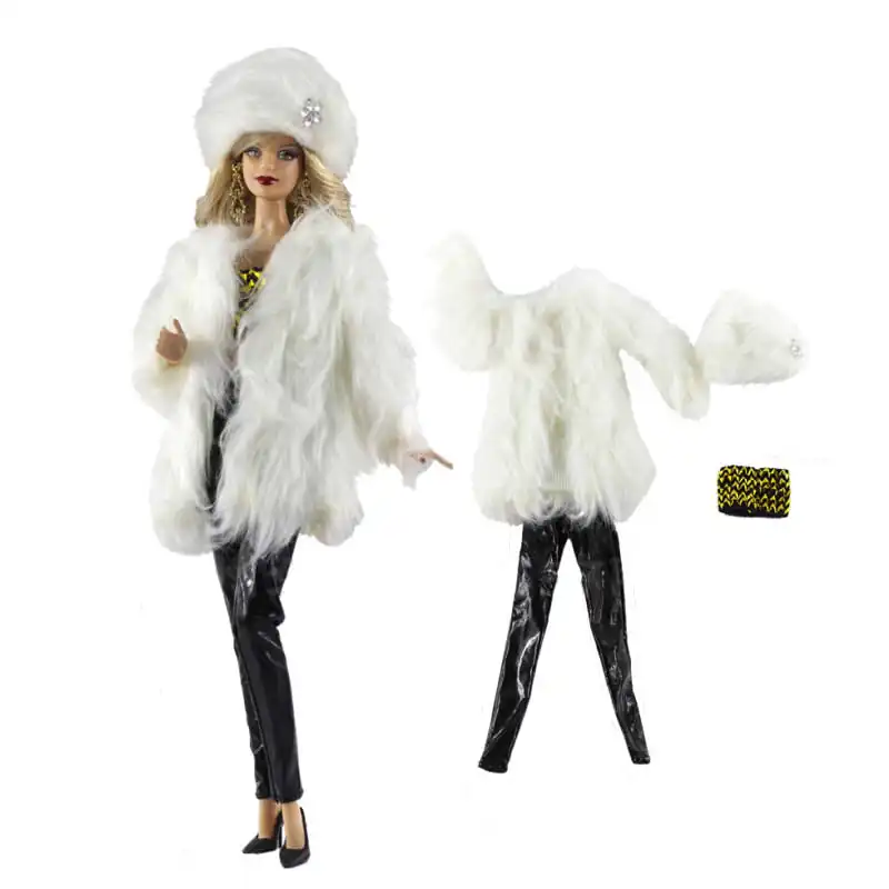 

Fashion White Fur Coat Dress Outfit Suit Sets for Barbie BJD FR SD Doll Clothes Role Play Accessories Toys for Girl