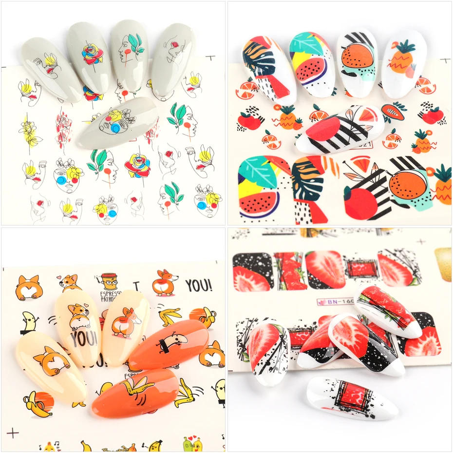 12 шт. наклейки для ногтей в виде клубники лимона фруктов абстрактное изображение