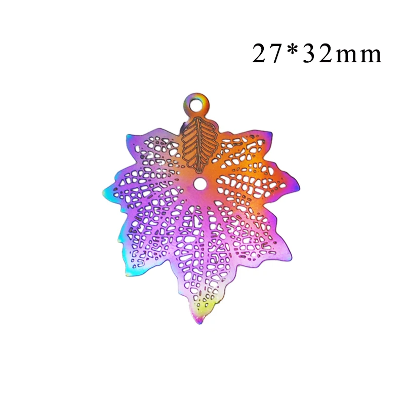 

20pcs/lot 27*32mm High Quality Hollow Maple leaves Stainless Steels Gradient Rainbow Color Earring Pendants