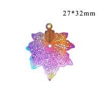 20pcslot 2732mm high quality hollow maple leaves stainless steels gradient rainbow color earring pendants