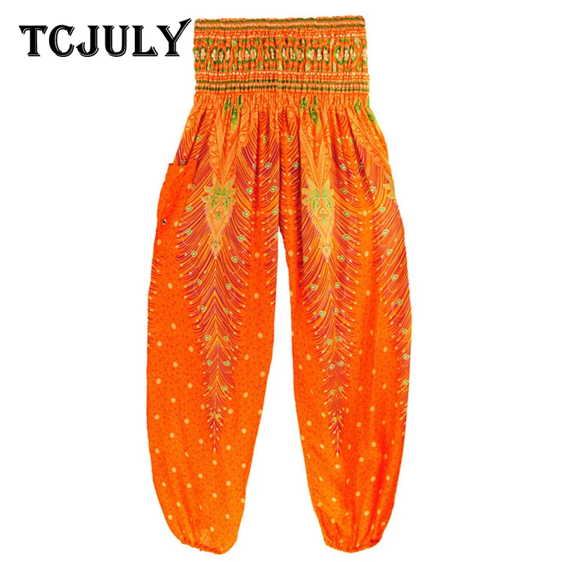 Женские шаровары с принтом павлина TCJULY Свободные повседневные брюки высокой