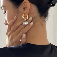 punk metal golden round earclip earrings for women fashion vintage silver color heart drop earrings jewelry gift accessories