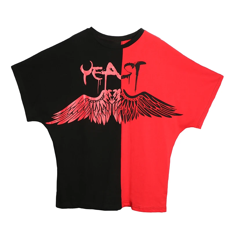 

Summer Women Fashion New Letter Pattern Printed Hit Color T-Shirt Female Casual Loose Cotton Patchwork Batwing Sleeve Top JQ182