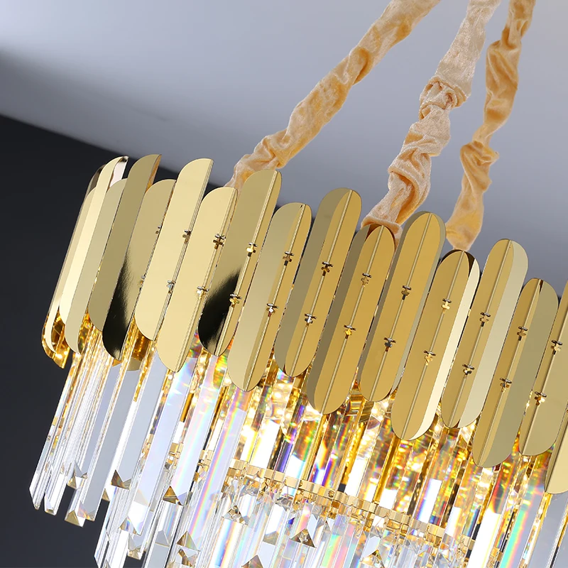 

Luxury LED Crystal Stainless Steel Round Golden Chandelier Pendent Lamp Hanging Light Indoor Luminaire Living Dinning Room Hotel