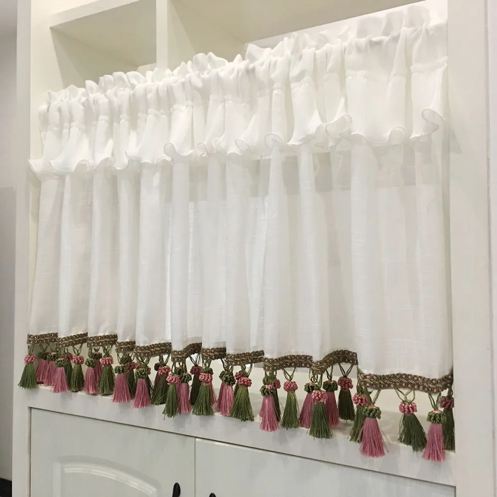 Корейская кофейная занавеска с кисточкой короткая оконная для кухни домашнего