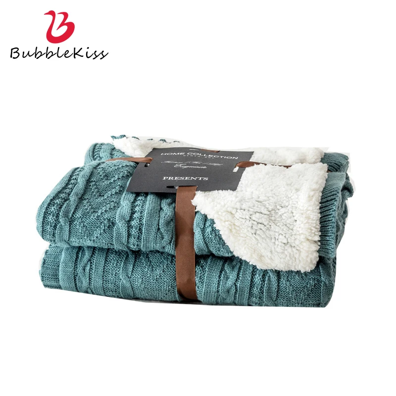

Bubble Kiss Knitted Lamb Blanket Modern Solid Color Design Sofa Blanket Home Leisure Blankets For Beds Autumn Knitted Blanket