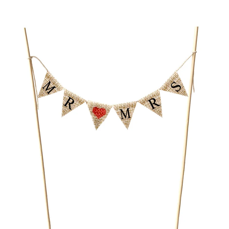 Natural Jute Banner Cake Toppers Mr Mrs Just Married Rustic Wedding Decoration Happy 1st Birthday Topper One Party Supplies | Дом и сад