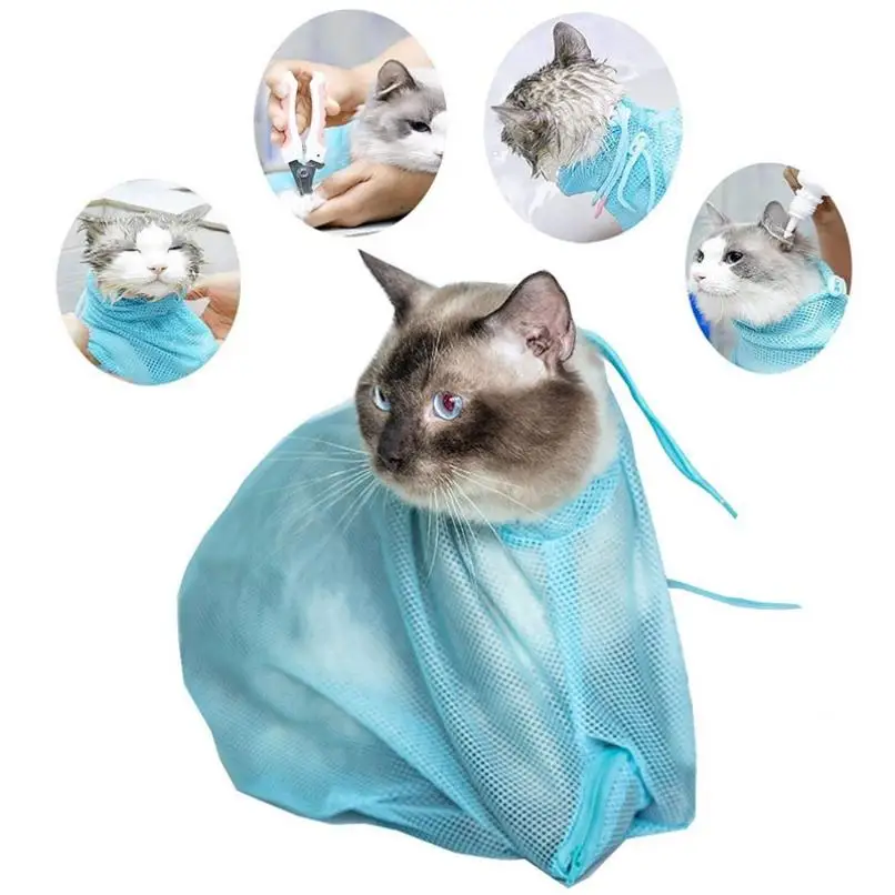 

Mesh Cat Grooming Bathing Bag Adjustable Cats Washing Bags For Pet Nail Trimming Injecting Anti Scratch Bite Restraint