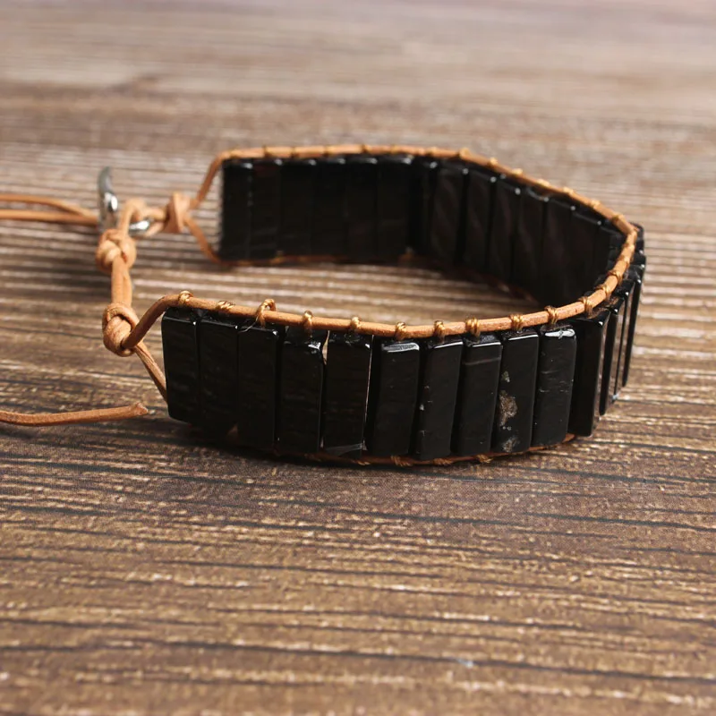 Браслет плетеный из натурального Императорского камня прямоугольная колонна 4