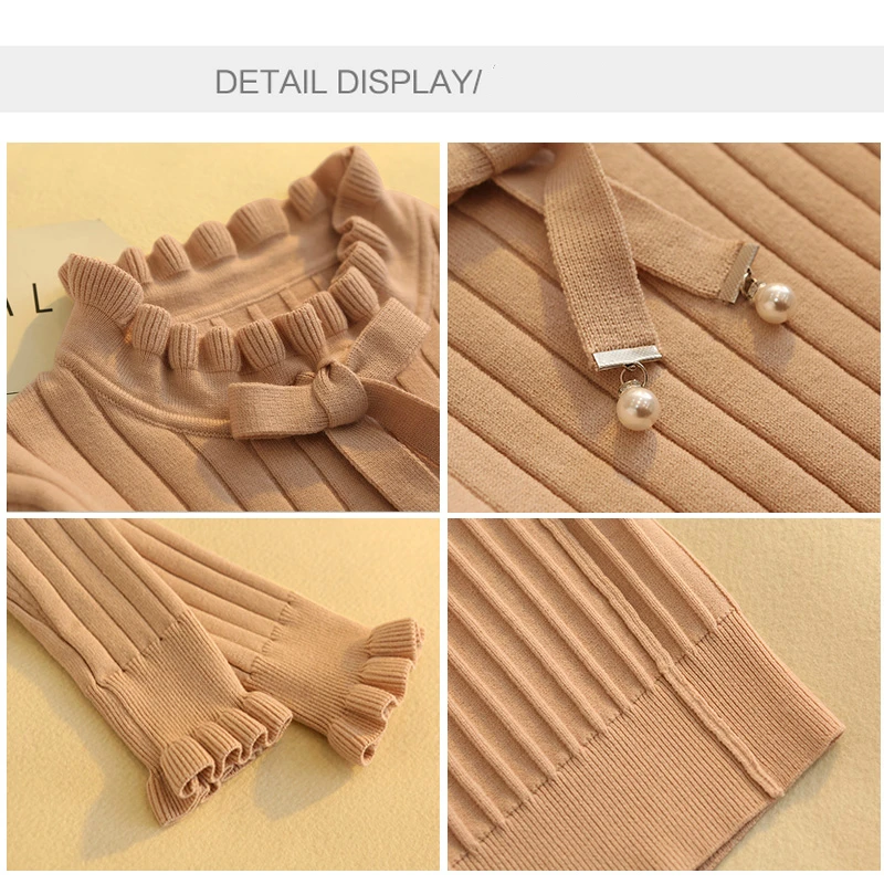 

Harajuku Fashion Winter Plus Velvet Sweater Women's Warm Bottoming Shirt Bow Lotus Ruffle Thicken Warm Knitted Ladies Sweater