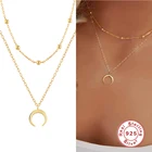 Винтажное многослойное ожерелье из стерлингового серебра 100% пробы с подвеской в виде Луны и звезды, колье до ключиц, ожерелье, Ювелирное Украшение, 925 пробы