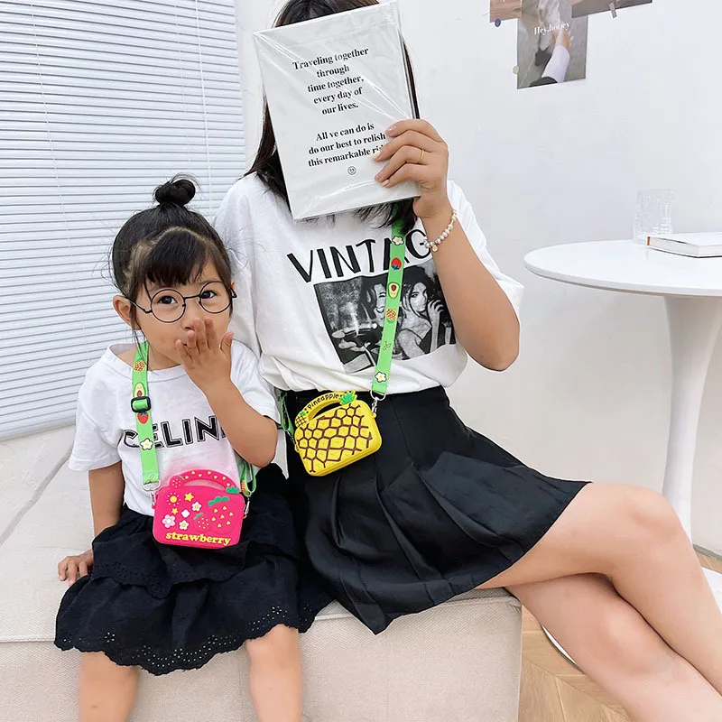 Silica Gel Baby Girls Mini Shoulder Crossbody Bags Summer Fashion Children Coin Purse Handbags Fruit Pattern Kids Messenger Bag