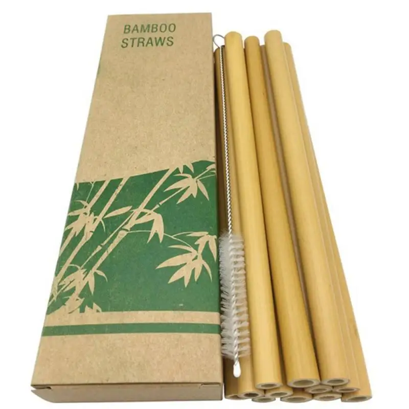 

Durable Natural Bamboo Straw Reusable Drinking Straws with Case Clean Brush Environmentally Friendly Bamboo Straws Bar Tools