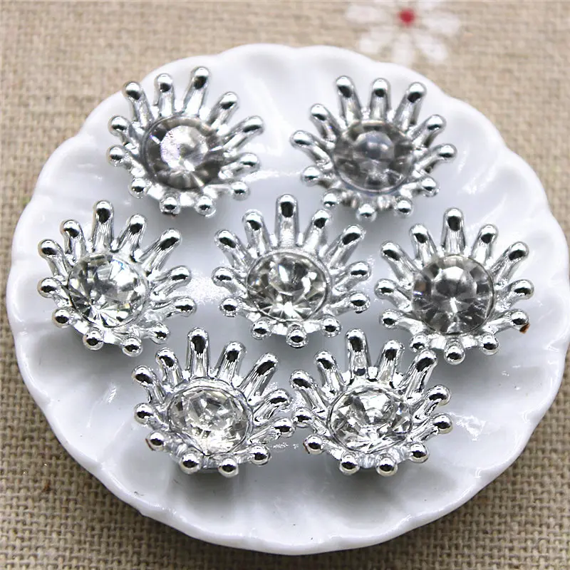50 шт 15 мм Золотые/Серебряные стразы/жемчужные цветы Пластиковые плоские кнопки