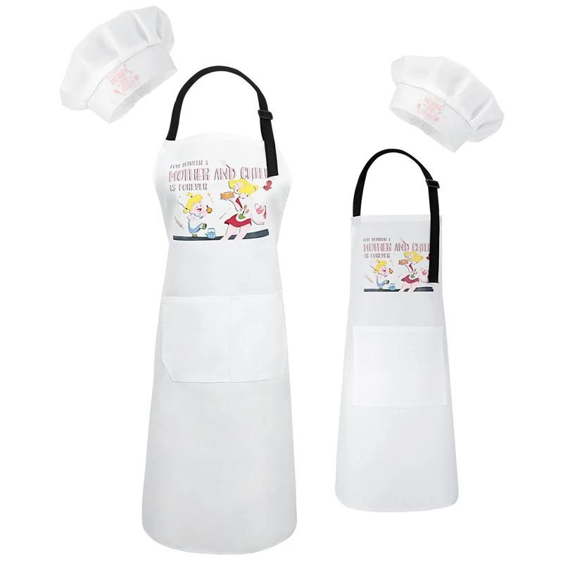 

Parent-child Apron Hat Set-Christmas Cute Graphic Printed Design Mom And Daughter Apron Kitchen Cooking Baking Chef Aprons