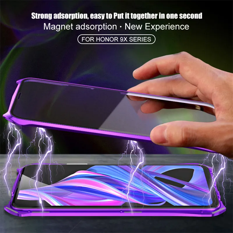 SHELLBOX Original Magnetic Case for Huawei HONOR 9X Pro Full Front+Back 9H Glass Tempered Film For Honor fundas |