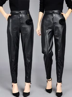 autumn winter elegant faux leather pants women high waist pu leather pants women thick stitching leather pants womens trousers