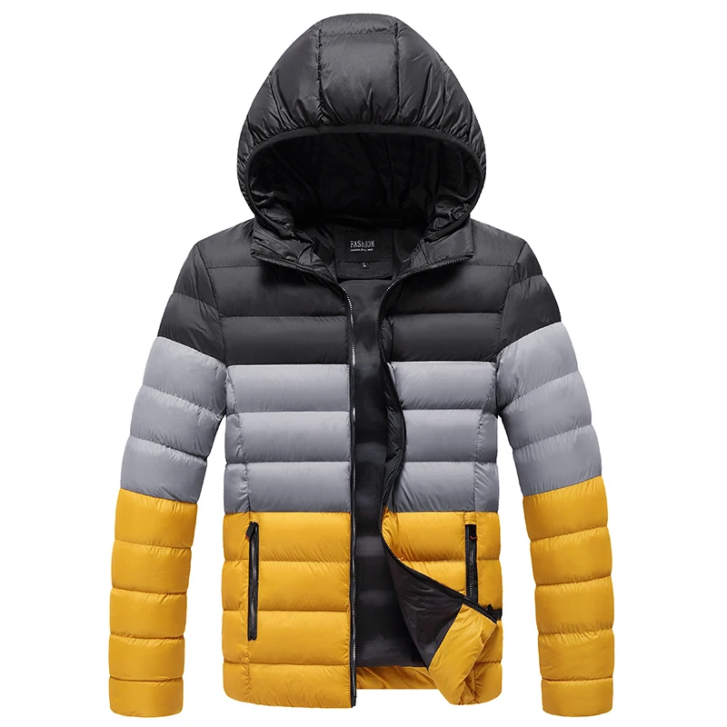 

Nice Winter Men Parka Casual Light Weight Mens Jacket Vogue Patchwork Outwear Warm Hooded Coat Male Slim Fitness Clothing