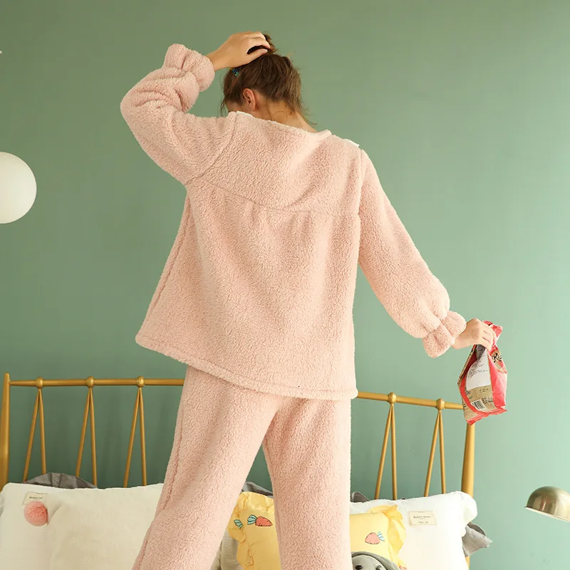 SP&ampCITY милые розовые кружевные женские теплые пижамы толстая Пижама зимняя