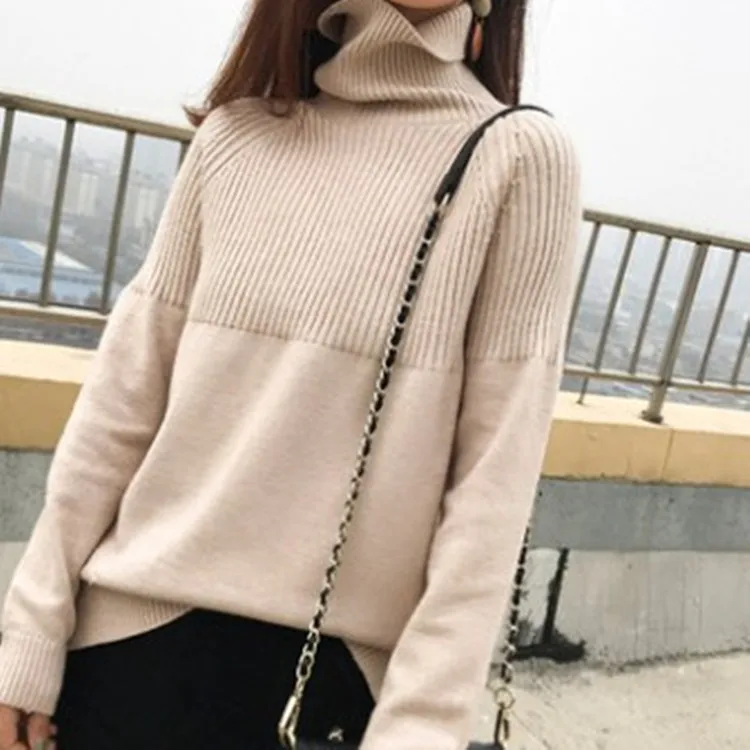 Женский кашемировый свитер Свободный пуловер в стиле ретро с высоким воротом