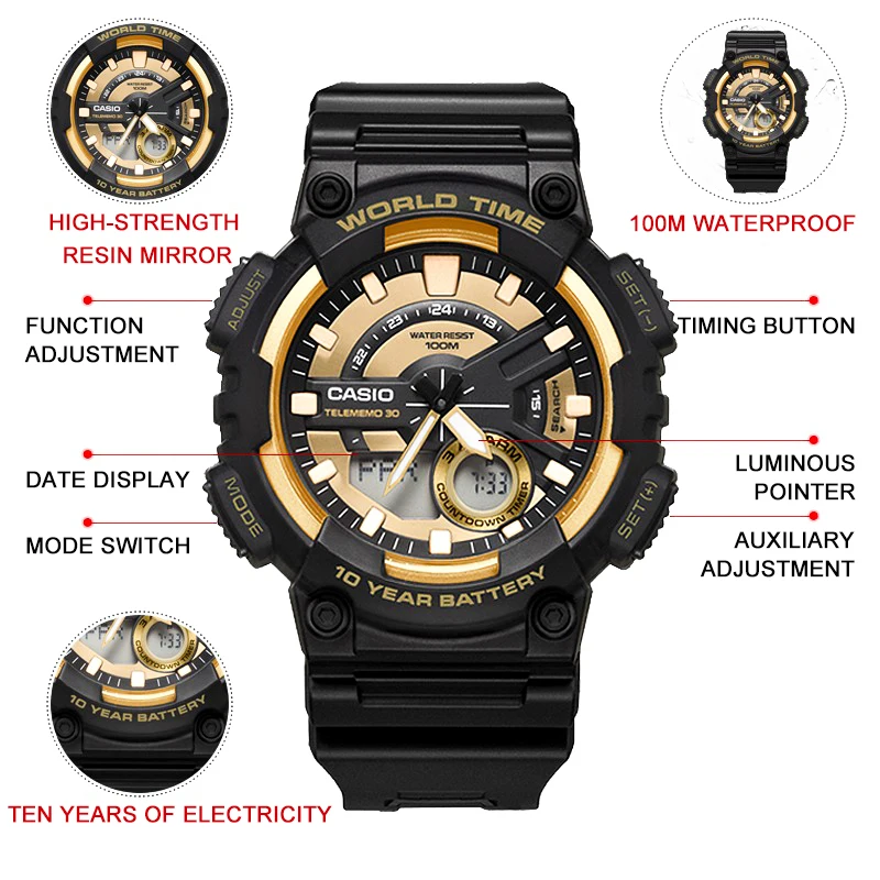Casio часы Лучшие продажи взрыва часы мужчины установить лучший бренд класса люкс LED военный цифровые часы спортивные 100м Водонепроницаемые кварцевые мужские часы relogio masculino reloj hombre erkek kol saati AEQ100