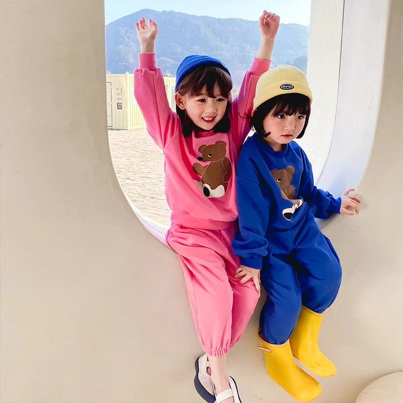 

Girls Suits Sweatshirts +Pants 2021 Bear Kids Spring Autumn Teenagers Cotton Outfits Children Clothing Sets Jogging Suit