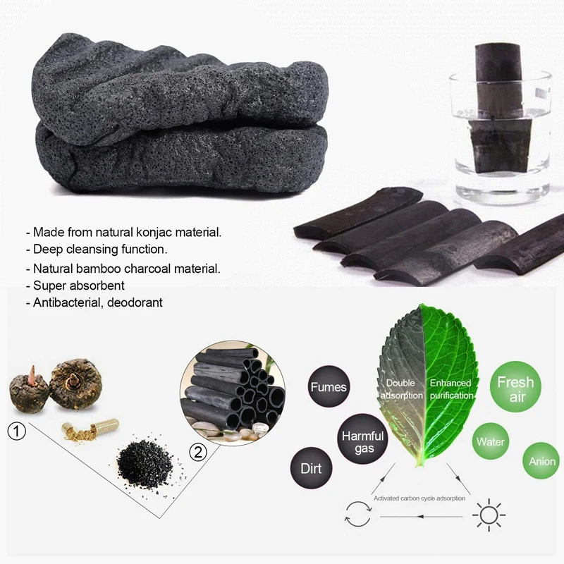 Набор губок Konjac с активированным бамбуковым углем губка для лица глубокая