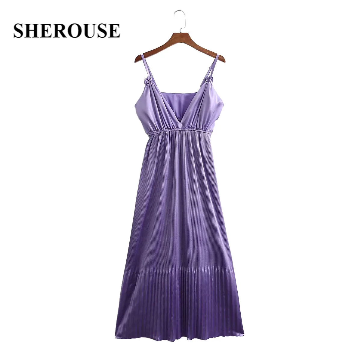 

Женское плиссированное платье Sherouse, элегантное платье на тонких бретельках с v-образным вырезом и эластичной резинкой на талии