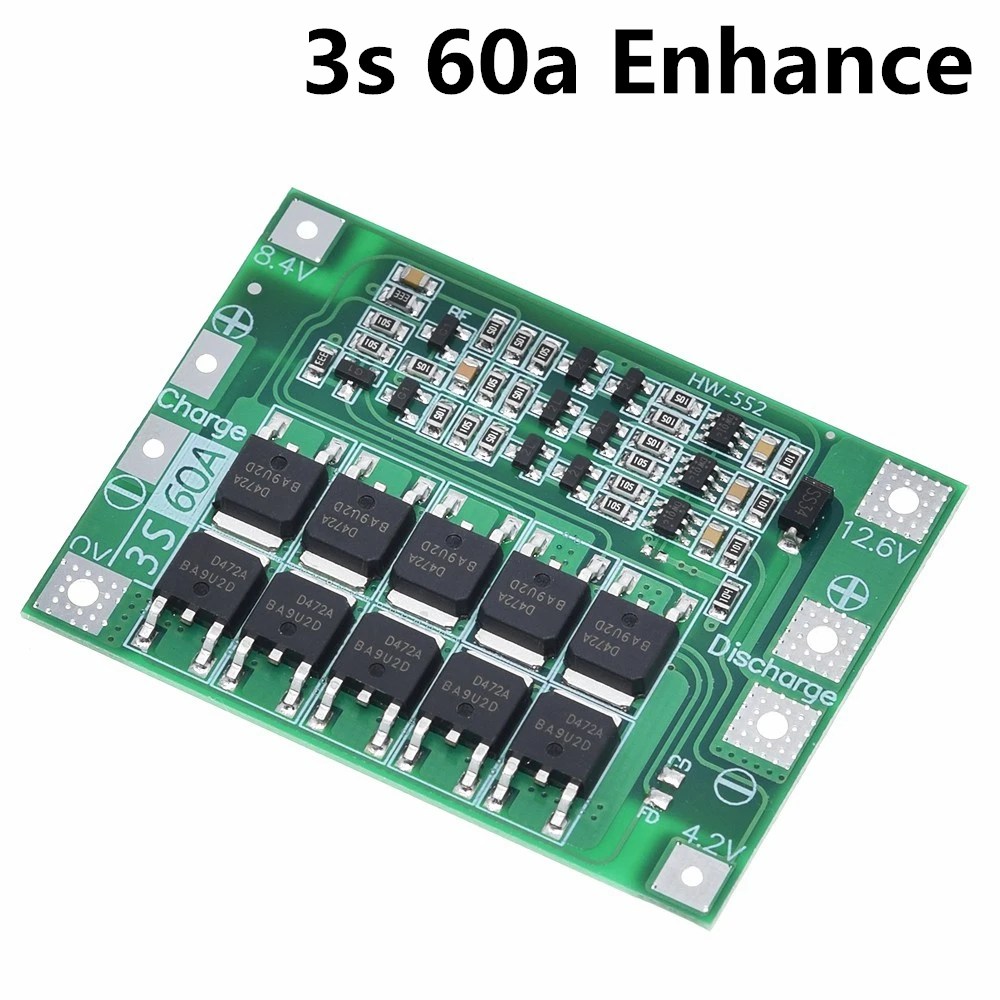 3 S/4S 40A 60A литий-ионный аккумулятор Защитная плата 18650 BMS для электродвигателя 11,1 V 12,6 V/14,8 V 16,8 V - Цвет: 3s 60a Enhanced