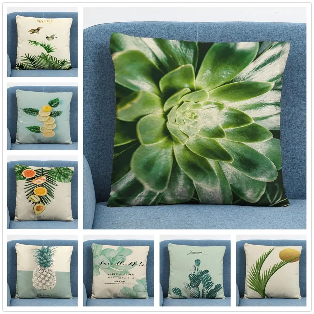 

Simple Nordic Wind Plant Linen Cushion Cover Pillow Case for Home Sofa Car Decor Pillowcase Geometric Flower 45X45cm