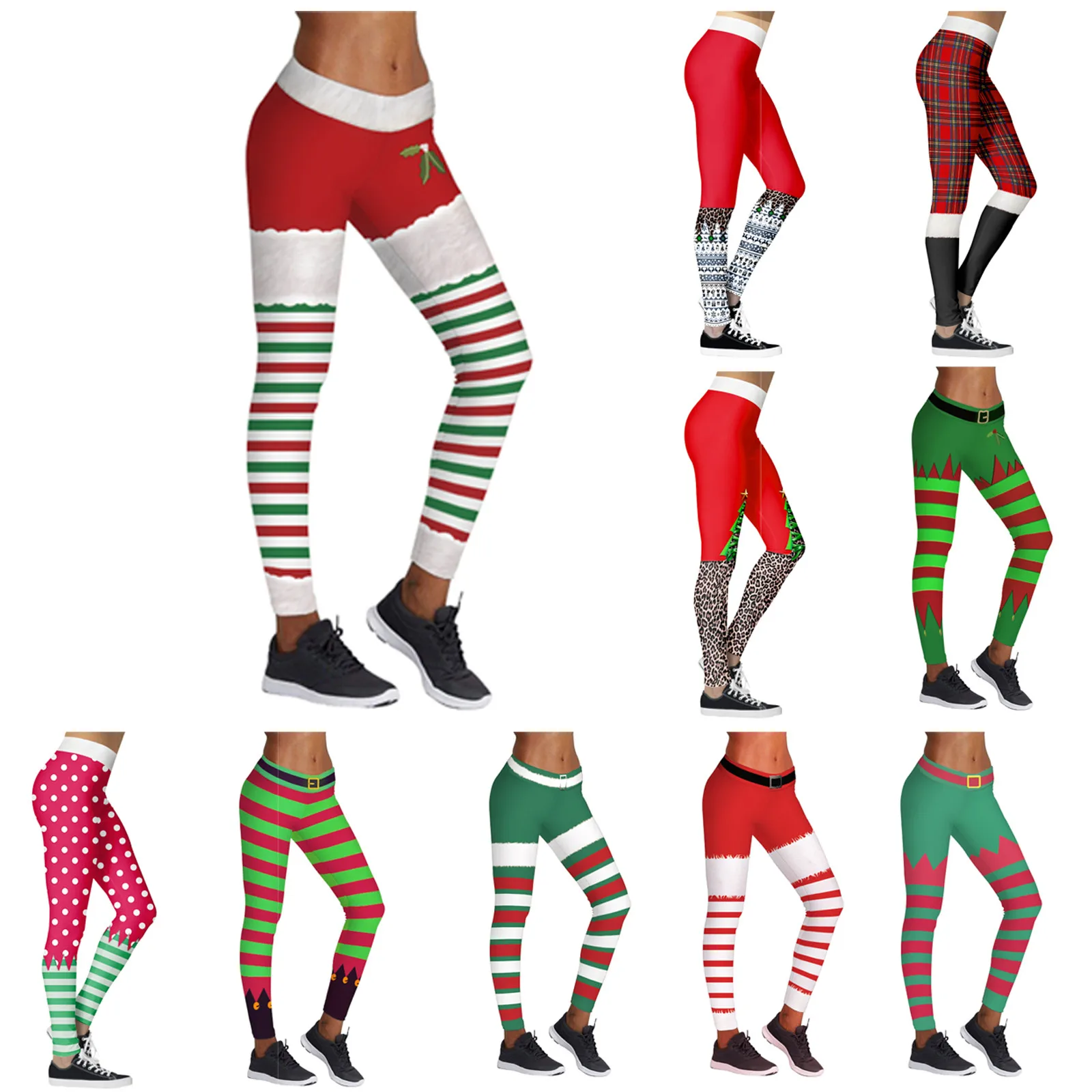 

Womens Butt Lift Christmas Stripe Print Fleece Lined Stretchy High Waisted Yoga Pant
