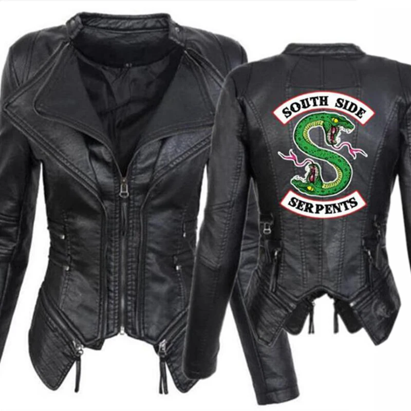 2021 autumn woman motorcycle jacket PU leather fashion outdoor viper print irregular lapel zipper jacket street leather jacket