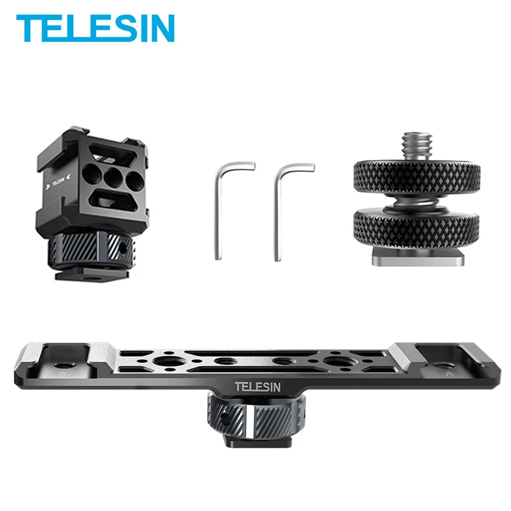 

TELESIN 1/4 ''3/8'' тройное крепление для холодного башмака удлинитель с двойной головкой для GoPro Insta360 VLOG цифровая камера карданный аксессуар