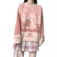 spring autumn kawaii rabbit print knitted sweater harajuku sweet style oversized pullover korean fashion cute long sleeve tops