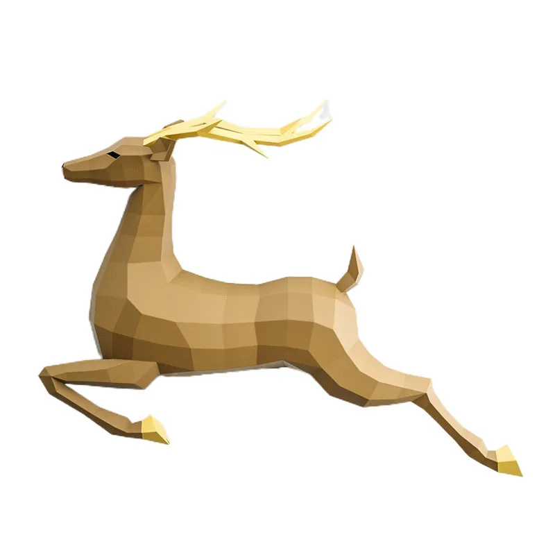 3D бумажная модель бегущего оленя сделай сам геометрический бумажный трофей