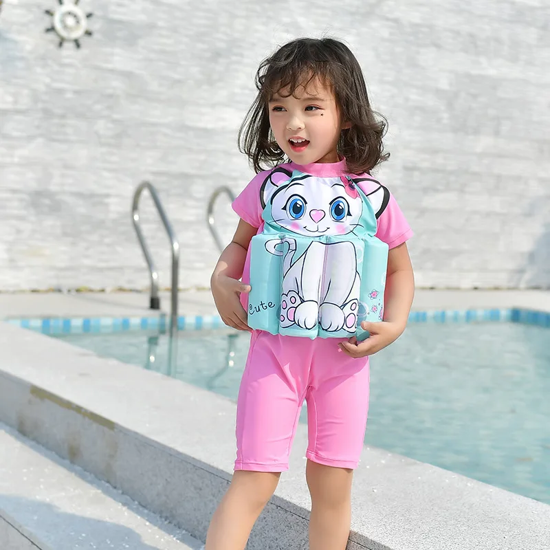 Плавающий купальник для маленьких девочек детский сплошной с мультяшным котом