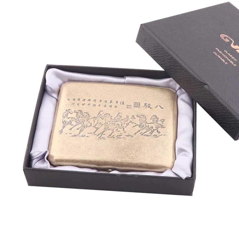 Cigarette Case 13 Винтажный чехол для сигарет из чистой бронзы с держателем в подарочной коробке 20 шт. обычная коробка для сигарет с 2 зажимами в качестве идеального подарка - Цвет: Cigarette Case 13