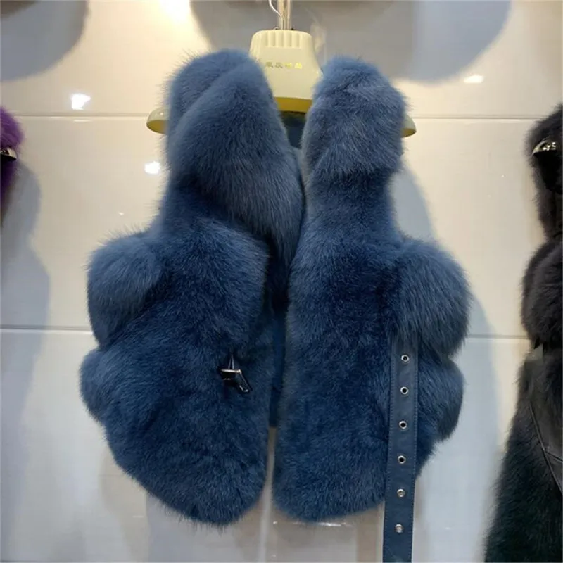 Full pelt real natural fox fur vest coat autumn winter women short fur vest waistcoats