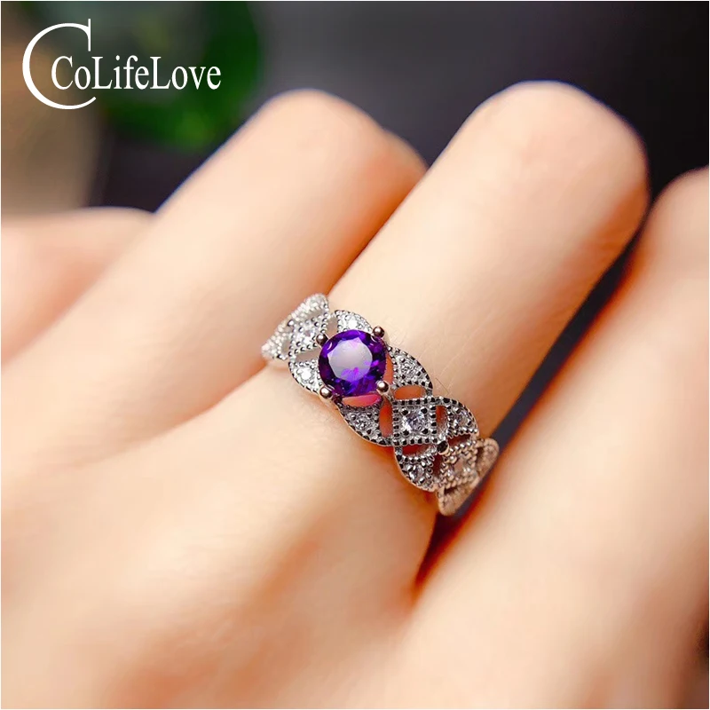 Кольцо из серебра ювелирные изделия CoLife пробы с аметистом 5 мм кольцо натуральным